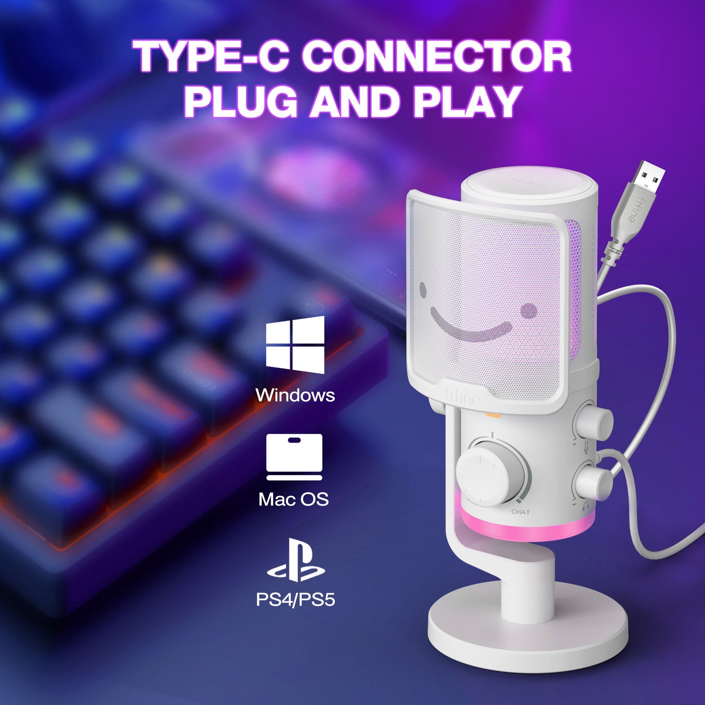 FIFINE AMPLIGAME AM6 Gaming Microphone - USB RGB Mic with Game/Chat Balance, Noise Cancellation, and Mute Button