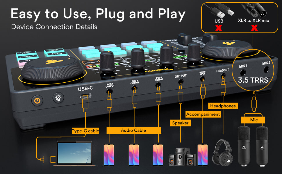 MAONOCASTER Lite AU-AM200 Portable All-In-One Podcast Production Studio